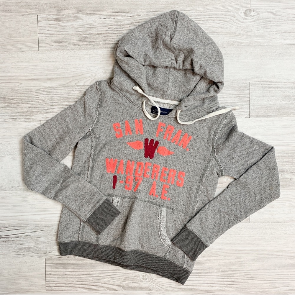 American Eagle Gray Graphic Hoodie Size S